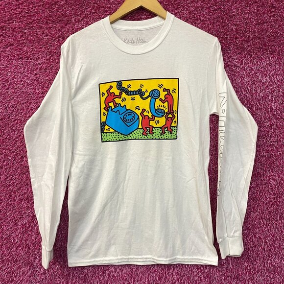 Keith Haring Telephone Art Long Sleeve Graphic T-Shirt Small - Picture 1 of 6